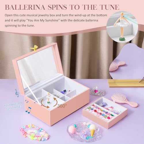 Musical Jewelry Box for Girls with Spinning Ballerina and Mirror, Pink