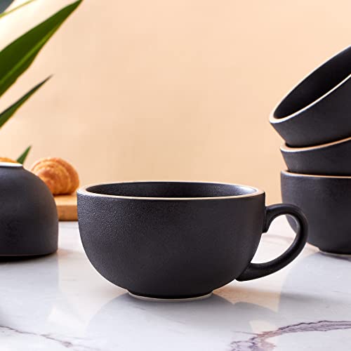 Coffeezone Vintage Black Ceramic Latte Cups Set of 6 12 oz for Barista Coffee Art