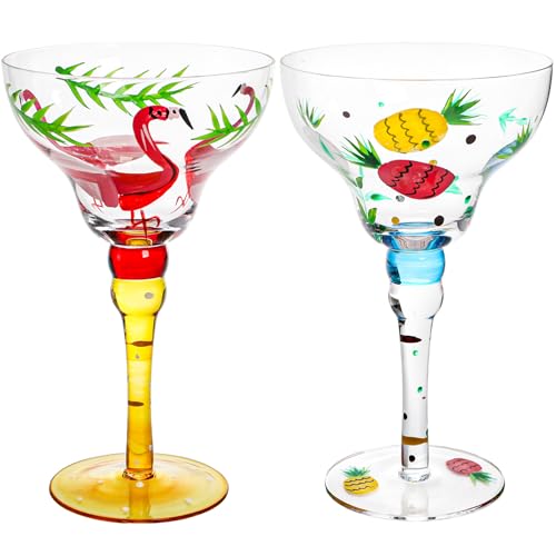 ZAVOOS Set of 2 10oz Hand-Blown Margarita Glasses - Mexican & Tropical Style