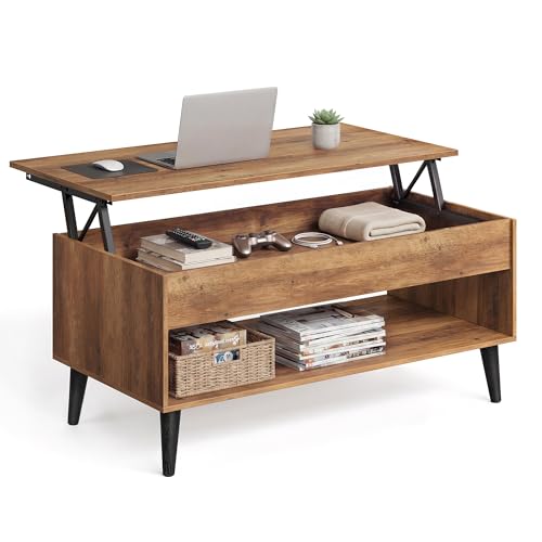 VASAGLE Honey Brown Lift Top Coffee Table with Hidden Storage - 19.7D x 39.4W x 22.8H