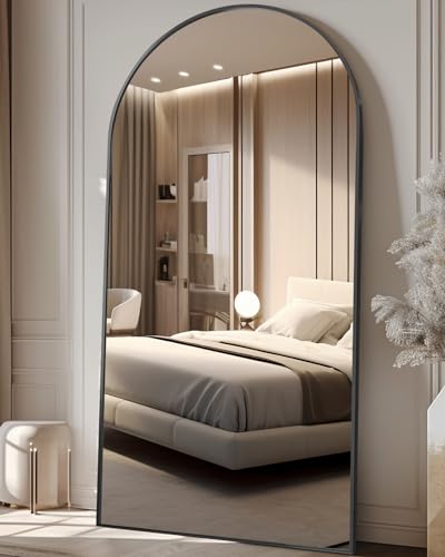 81" x 41" Arched Full Length Floor Mirror with Stand, Shatter-Proof Black