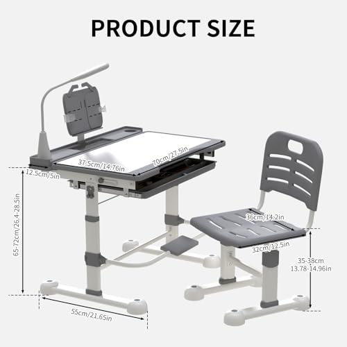 Kids Ergonomic Height Adjustable Study Desk and Chair Set with LED Lamp