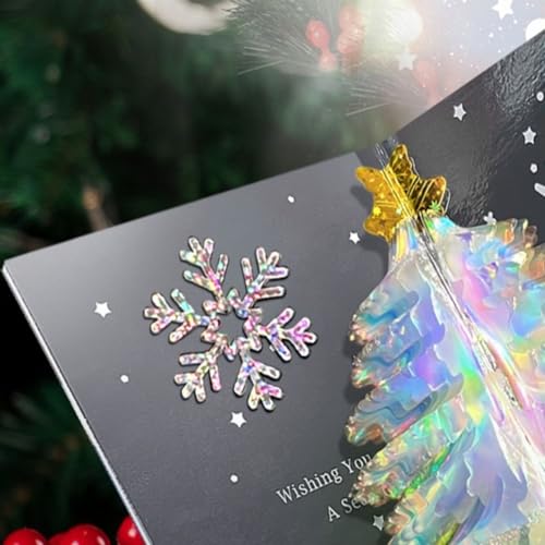 Gugululu 3D Christmas Tree Greeting Card - Silver Pop-Up with Envelope