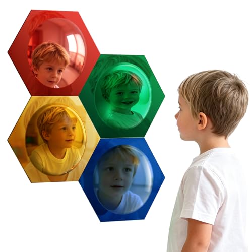 4-Piece Hexagon Sensory Bubble Mirror Set for Kids Playroom Wall Decor