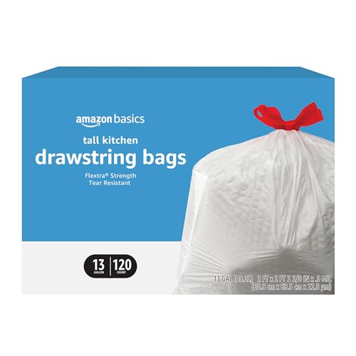Amazon Basics Tall Kitchen Trash Bags, 13 Gallon, 120 Count, Unscented