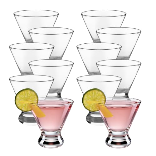 Stemless Martini Glasses Set - 8.25 oz Cocktail Cups, 12-Piece Glassware Set