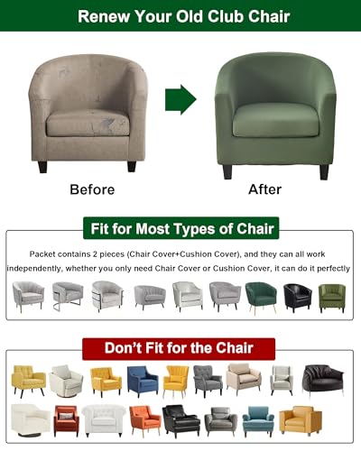 2 Piece Stretch Club Chair Cover Set - Soft & Washable Protector