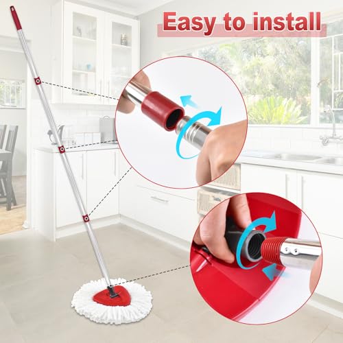 4-Section Stainless Steel Spin Mop Handle & Base Set - 30 to 58 Inch Mop Pole