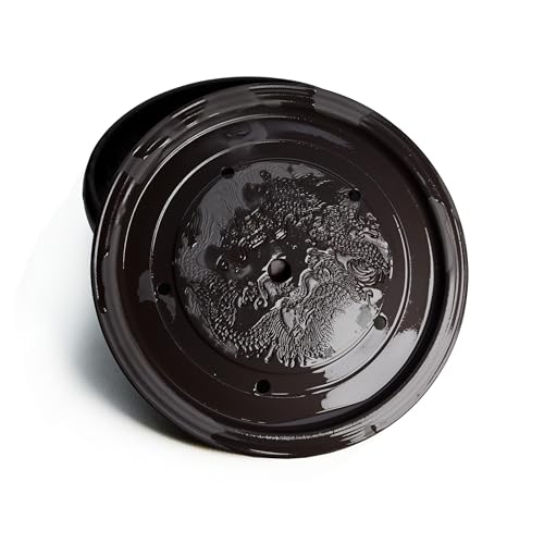 YXHUPOT 10-Inch Dragon Pattern Clay Tea Tray Saucer Mat for Gongfu Tea, Black Glaze, 2L Capacity (L Dragon)