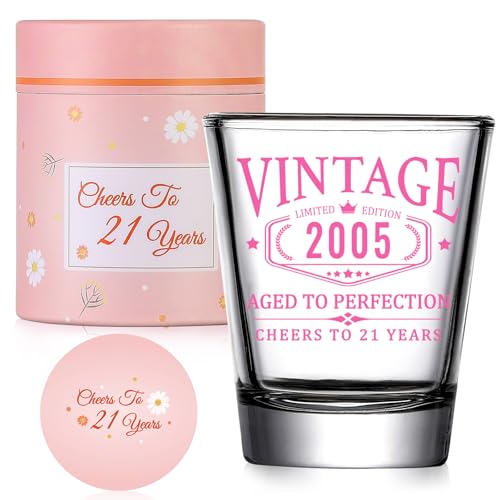 AOZITA Pink 21st Birthday Shot Glass - Limited Edition 2005 Cheers Gift for Her