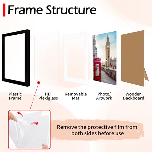 Black 8x10 Picture Frame Set of 2 - Fits 5x7 with Mat, Wall & Tabletop