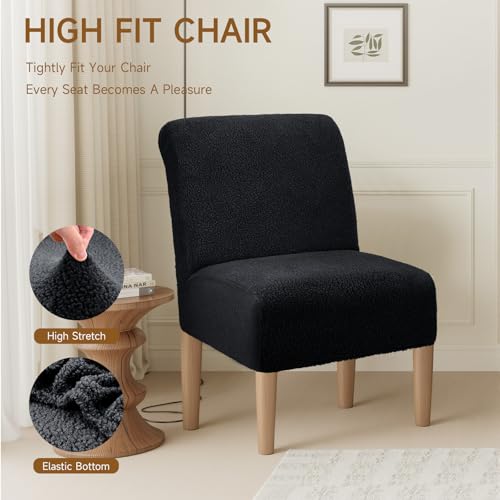 Soft Armless Accent Chair Slipcover - Black Teddy Fabric
