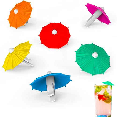Umbrella Wine Glass Markers Set - Colorful Silicone Pendant for Party, Reusable & Dishwasher Safe, 6 Pieces - CHENSHUO