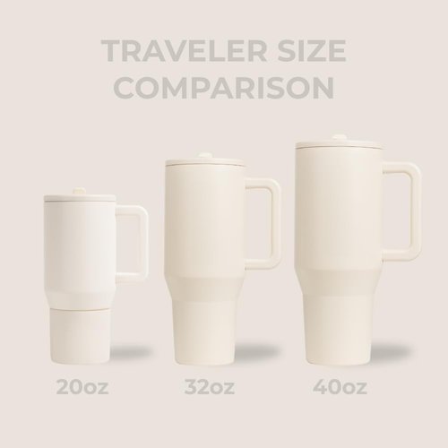 HydroJug Traveler 32 oz Water Bottle - Leak Resistant, Insulated with Handle & Flip Straw - Cream