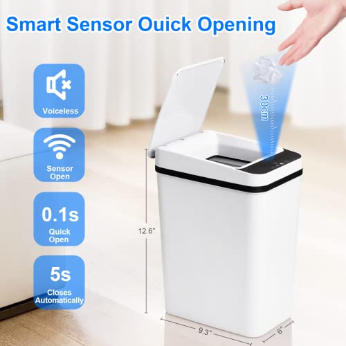 Touchless Motion Sensor Trash Can 2 Pack - 2.2 Gallon Slim Garbage Bin