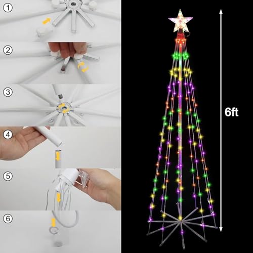 HyDsen 6FT+4FT Multicolor LED Lightshow Cone Wire Christmas Tree with Star Topper