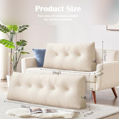 Twin XL Headboard Wedge Pillow - Large Beige Back Support Cushion