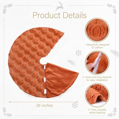 36-Inch Plush Faux Fur Fall Tree Skirt with 3D Pumpkins for Thanksgiving