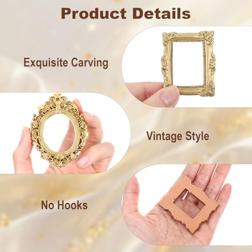 Ouligay 10pcs Mini Gold Picture Frames 1x1in Vintage Resin Wall/Table Display – Oval/Rect/Square/Round