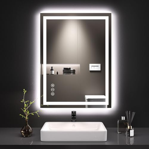 LOAAO 24x32 LED Bathroom Mirror with Lights - Dimmable Anti-Fog Wall Mirror