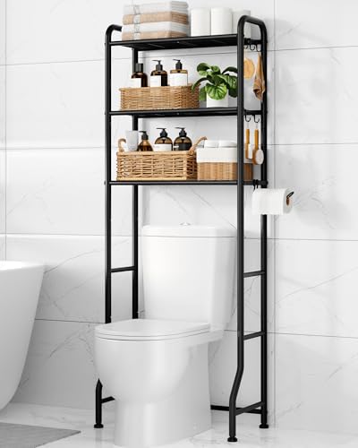 Kitsure 3-Tier Over the Toilet Storage Rack - Metal Bathroom Organizer, Black