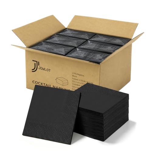 JOWLOT 600 Count Black 2-Ply Cocktail Napkins – 4.75 x 4.75 Inch Disposable Party & Wedding Paper Towels (Variation: Black / 600)