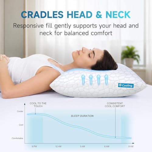 QUTOOL Cooling Memory Foam Pillow Set of 2 - Adjustable Firmness for Hot Sleepers