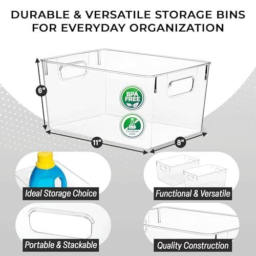Clear Plastic Storage Bins with Handles - Pantry & Cabinet Organizer Bins