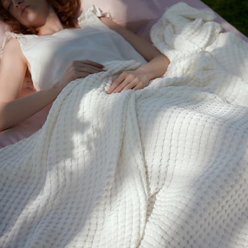 Bedsure Cooling Waffle Queen Blanket - Lightweight Bamboo Cotton Throw
