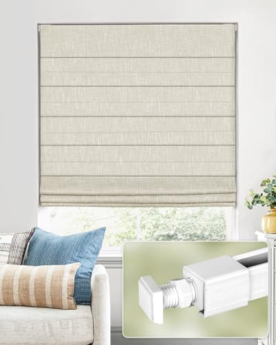 Cordless Roman Shades, Room Darkening, 34x48 in Beige - Easy No-Drill Installation