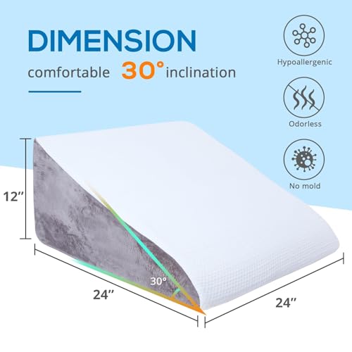 Memory Foam Wedge Pillow 24x24x12 Inch for Back Pain Relief