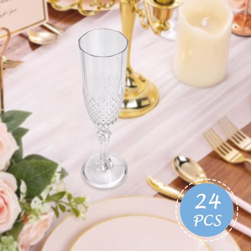 CHICERA 24 Pack White Plastic Champagne Flutes - Elegant Party Glasses