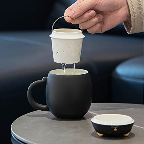 Black Cat Ceramic Tea Mug 13.5oz with Infuser & Lid - HEER