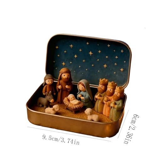 Mini Pocket Nativity Scene Set in Tin Box - Handcrafted Holiday Decor
