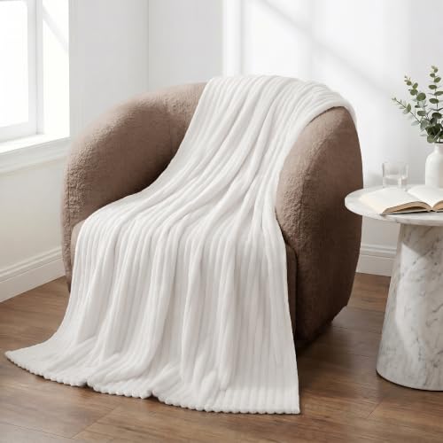 Striped Fleece Throw Blanket, Soft Plush Microfiber Blanket 50x60 Inches