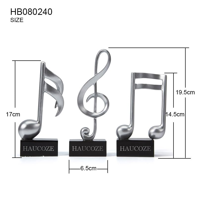 3-Piece Music Note Table Sculpture, 7.5-Inch Silver Resin Piano Decor