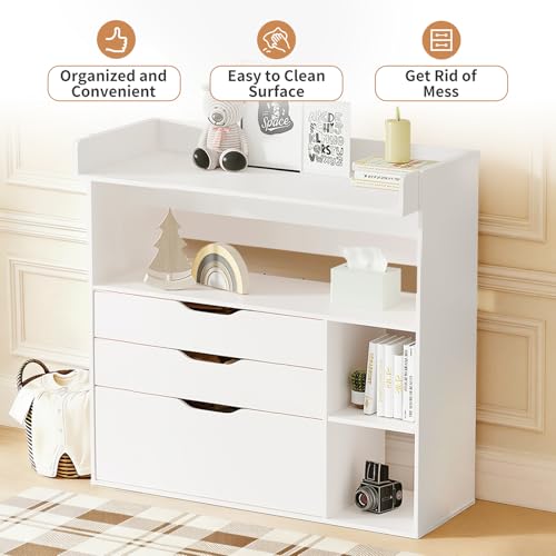 White Pipleo Baby Changing Table Dresser with 3 Drawers & Shelves