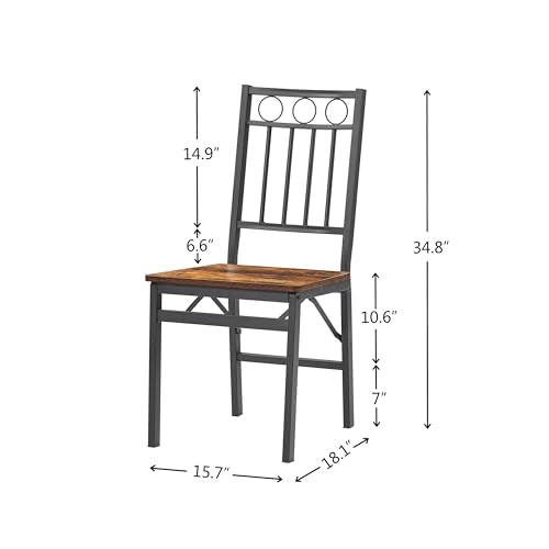 Set of 2 Industrial Folding Dining Chairs with Rustic Wood Seat
