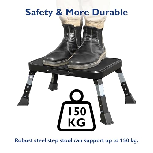 3-Level Adjustable Folding Step Stool, Heavy Duty Metal Foot Stool, 330lbs