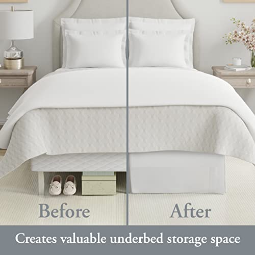 Easy-On Wrap Around Bed Skirt - 14 Inch Drop, Split Corners, Queen (White)