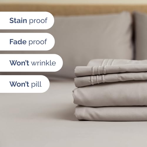 Twin Size Wrap Around Bed Skirt and 2 Pillowcase Set - 18 Inch Drop, Grey