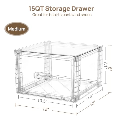 Clear Stackable Closet Storage Drawers 15QT Medium 4 Pack