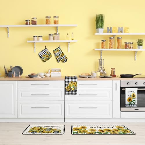 10-Piece Sunflower Kitchen Decor Set: Oven Mitts, Pot Holders, Rugs, Towels