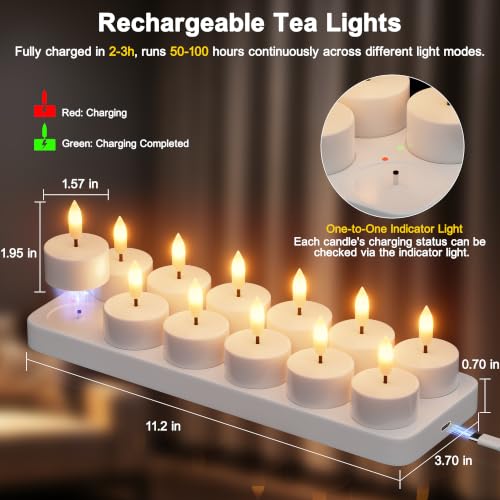 Kimjo White 12-Pack Rechargeable Flameless Tea Lights with Remote & Timer