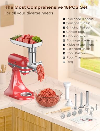 18-Piece Stainless Steel Meat Grinder Attachment for Stand Mixers