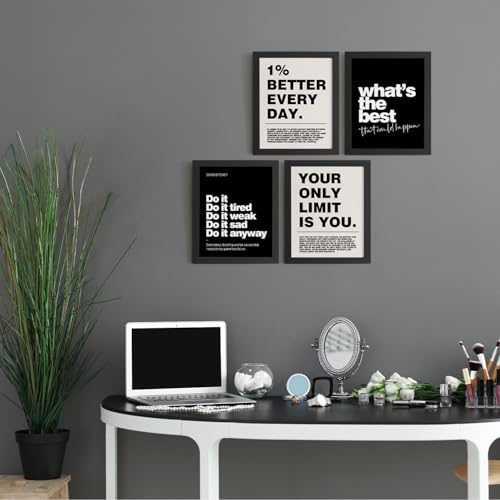 Motivational Office Wall Art Prints Set of 4, 8x10 Unframed Quotes