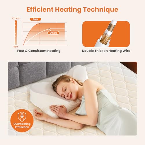 Heated Mattress Pad Queen Size | Dual Zone Electric Bed Warmer