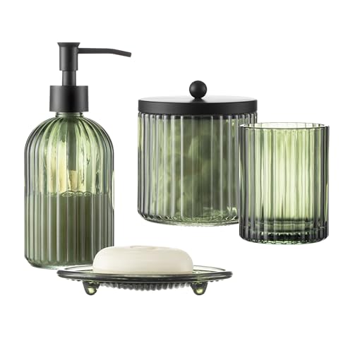 4-Piece Decorative Glass Bathroom Accessory Set in Green