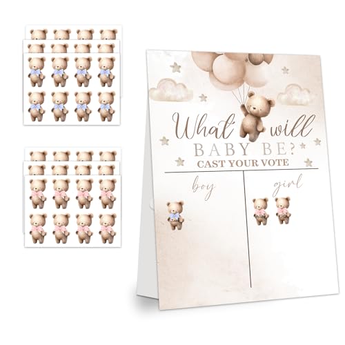 LNOKRIM Bear 06 Gender Reveal Voting Board Set with Stickers - Baby Shower Decorations & Games