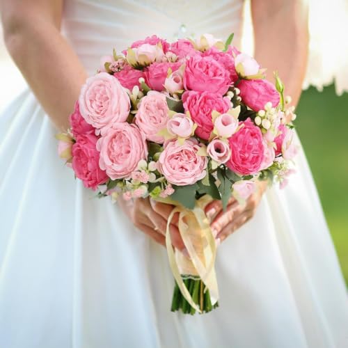 2-Pack Mixed Pink Artificial Silk Peony Bouquets for Home & Wedding Decor